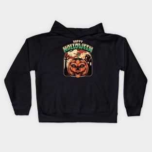Halloween pumpkin and haunted house Kids Hoodie